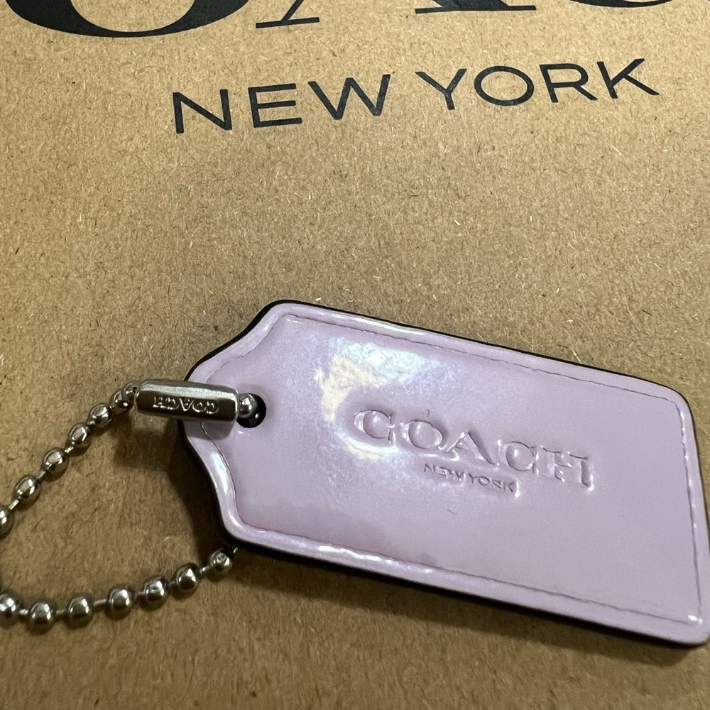 Coach Light Lavender Patent Leather Tag Keychain with Silver Ball Chain - Picture 5 of 6